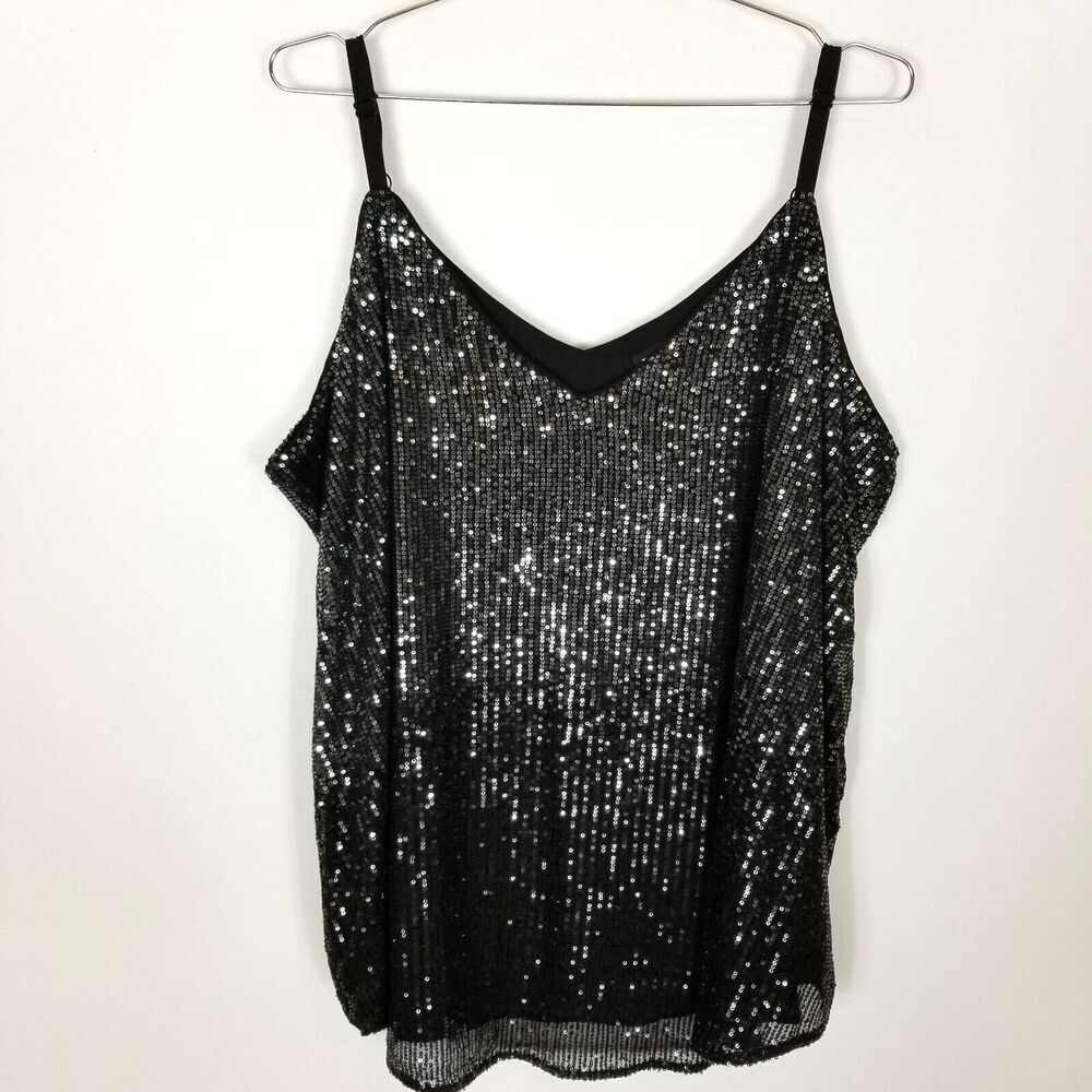Torrid Women Plus Sophie Sequin Ombre‎ Swing Cami Top Sz 3X Black Party Blouse